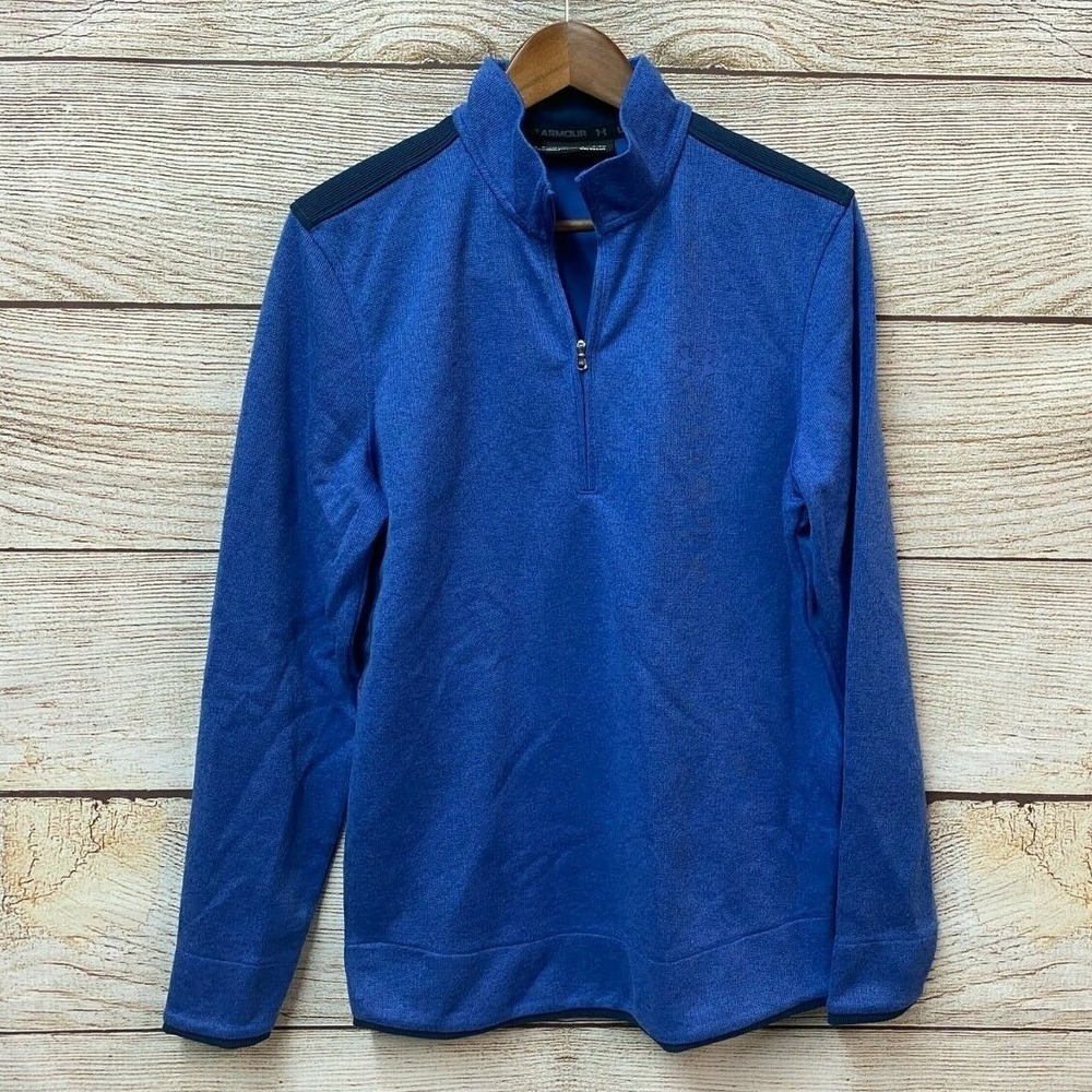 Under Armour Shirt Mens Small Blue Storm Sweater Fleece Zip Neck‎ Loose Fit New
